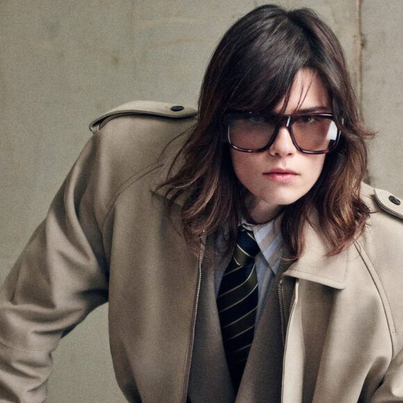 Saint Laurent SL558 002 Square Sunglasses - Havana/Transparent/Green - Picture 2 of 10